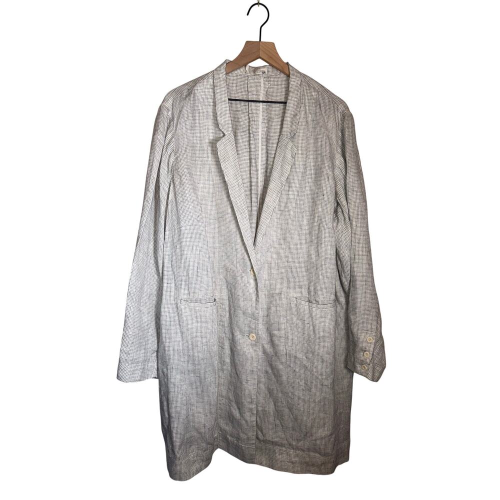 EILEEN FISHER plaid linen lagenlook oversized button up blazer dress 3X